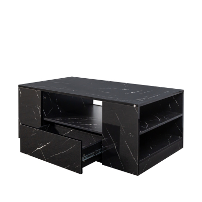 Modern LED Coffee Table w/ 2 Drawers & Open Side Shelves for Living Room