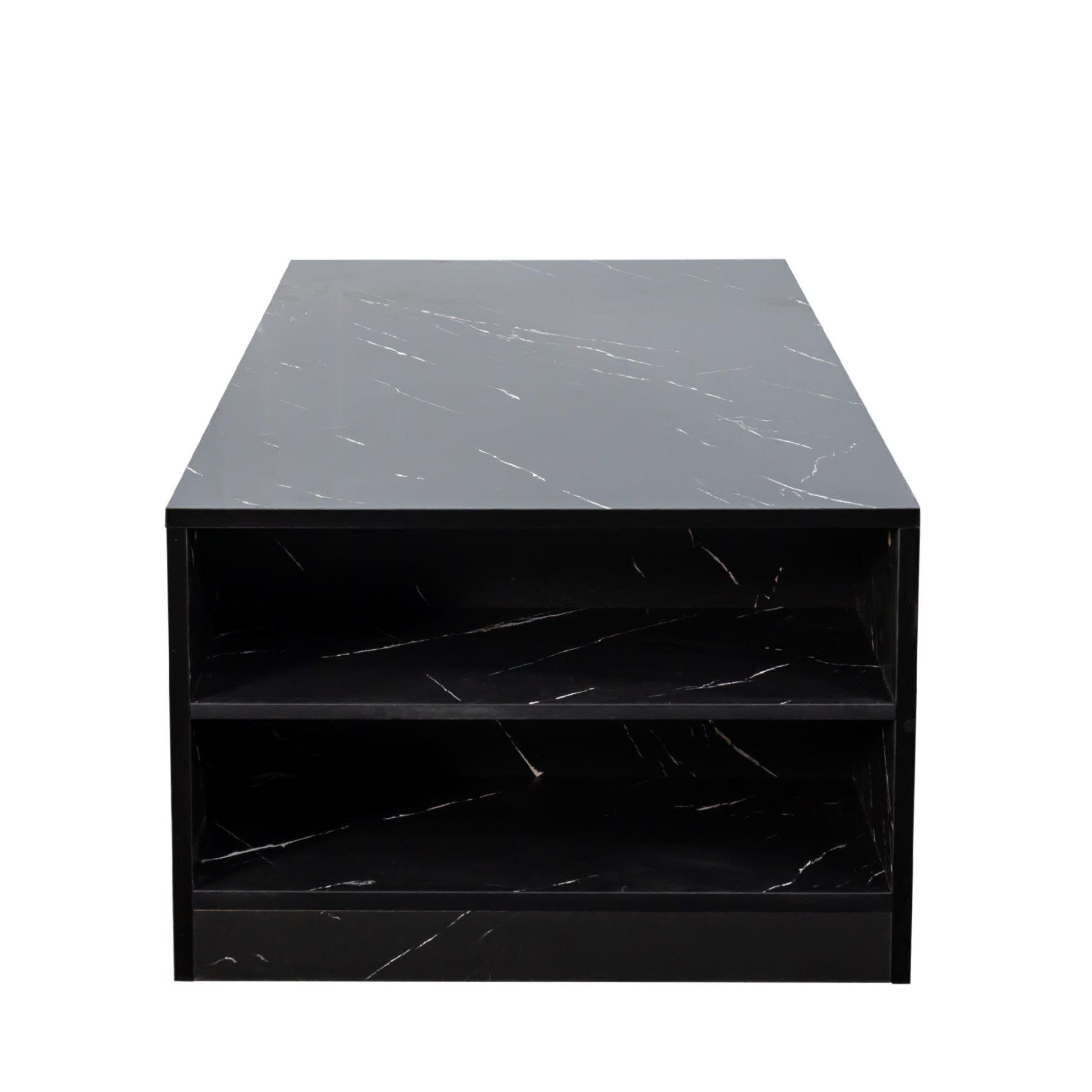 Modern LED Coffee Table w/ 2 Drawers & Open Side Shelves for Living Room