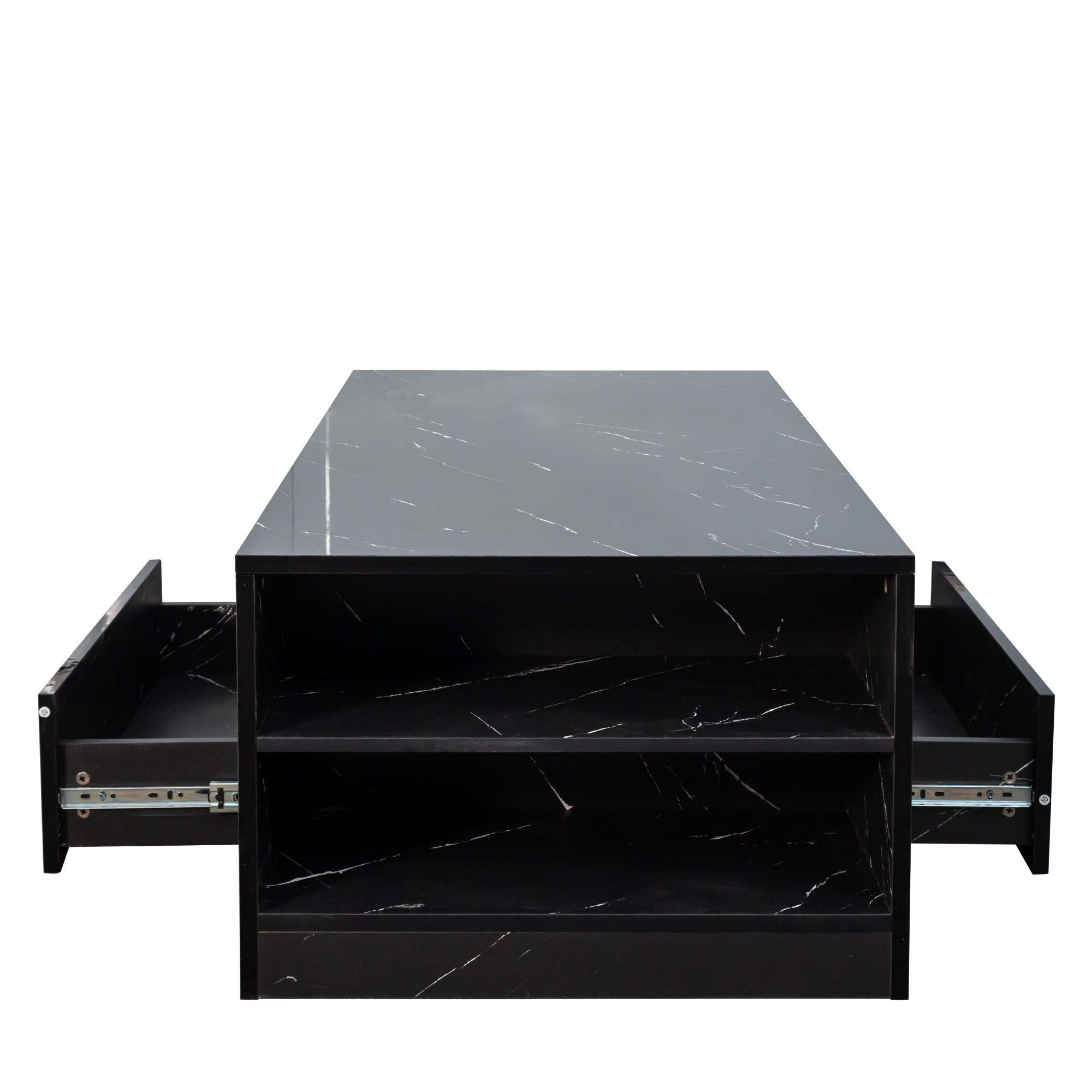 Modern LED Coffee Table w/ 2 Drawers & Open Side Shelves for Living Room