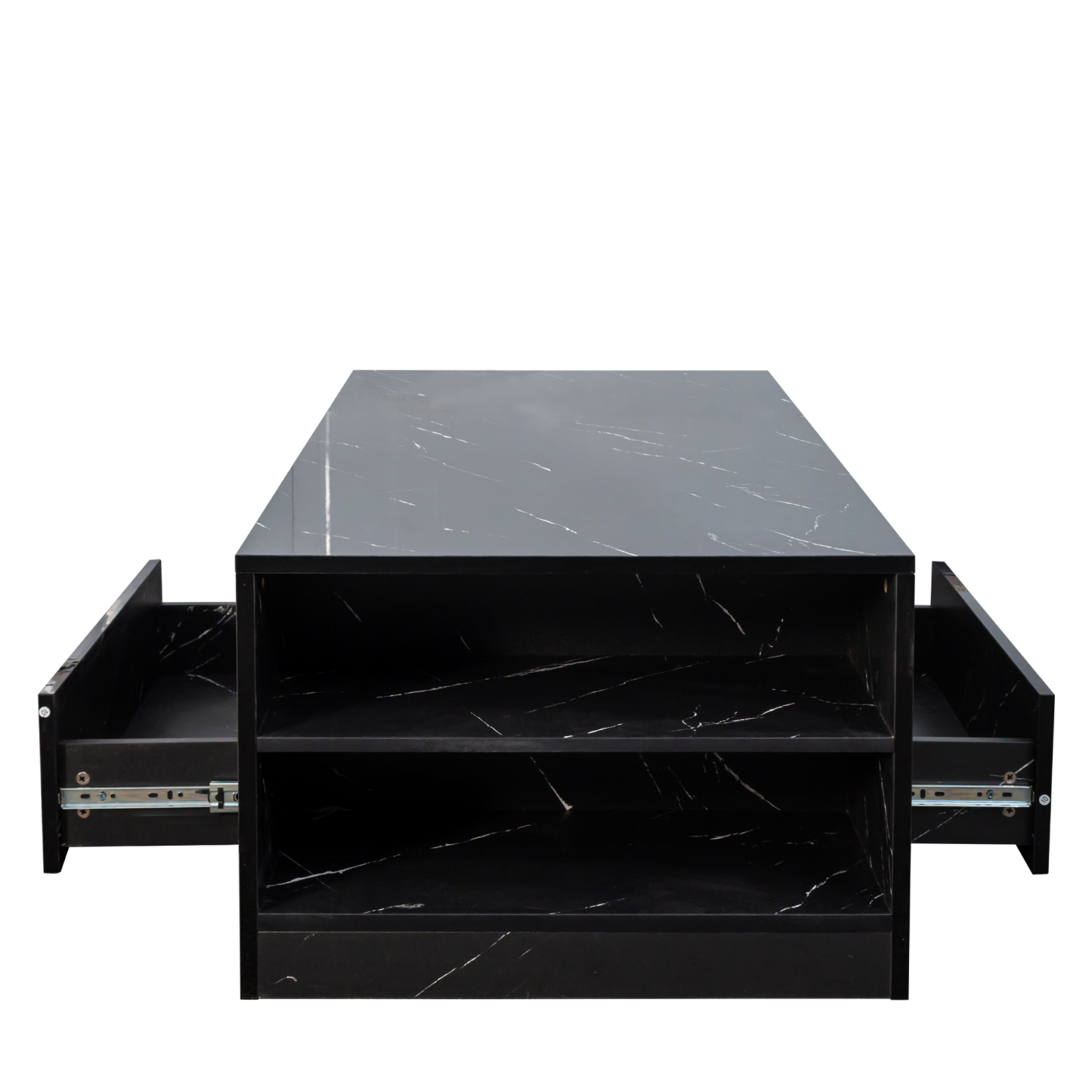 Modern LED Coffee Table w/ 2 Drawers & Open Side Shelves for Living Room