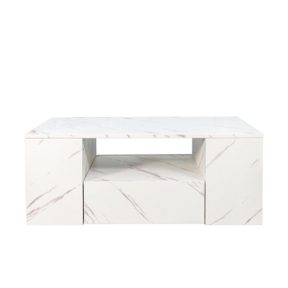 Modern LED Coffee Table with 2 Drawers & Open Side Shelves for Living