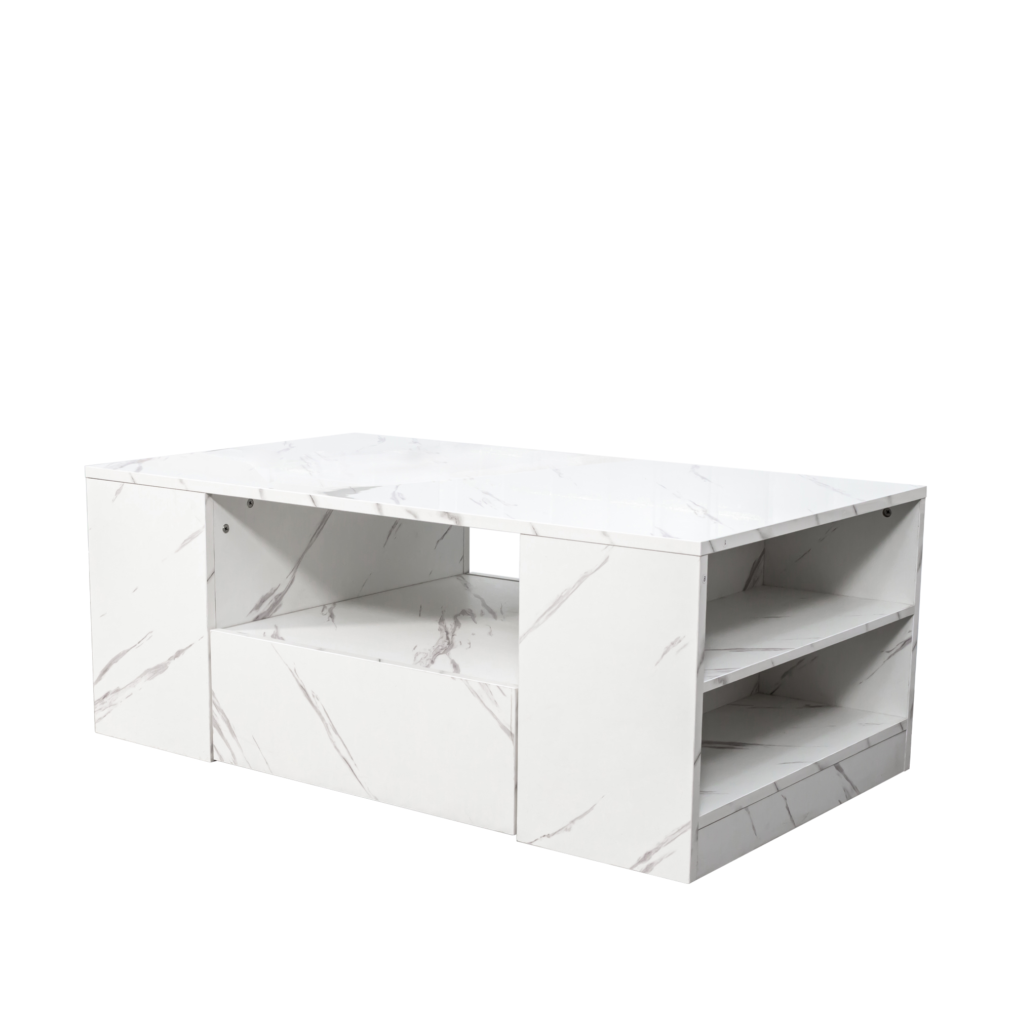 Modern LED Coffee Table w/ 2 Drawers & Open Side Shelves for Living Room