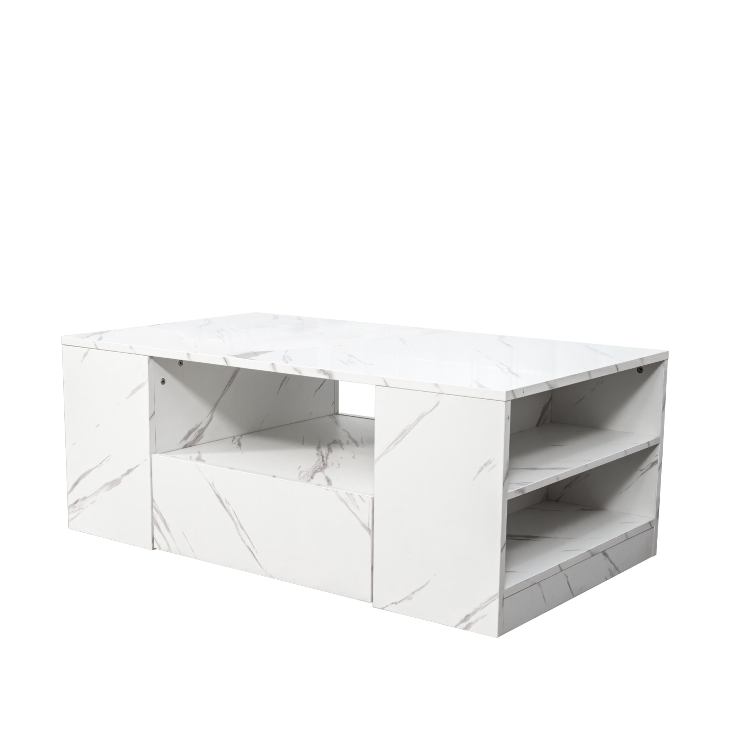 Modern LED Coffee Table w/ 2 Drawers & Open Side Shelves for Living Room