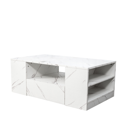 Modern LED Coffee Table w/ 2 Drawers & Open Side Shelves for Living Room