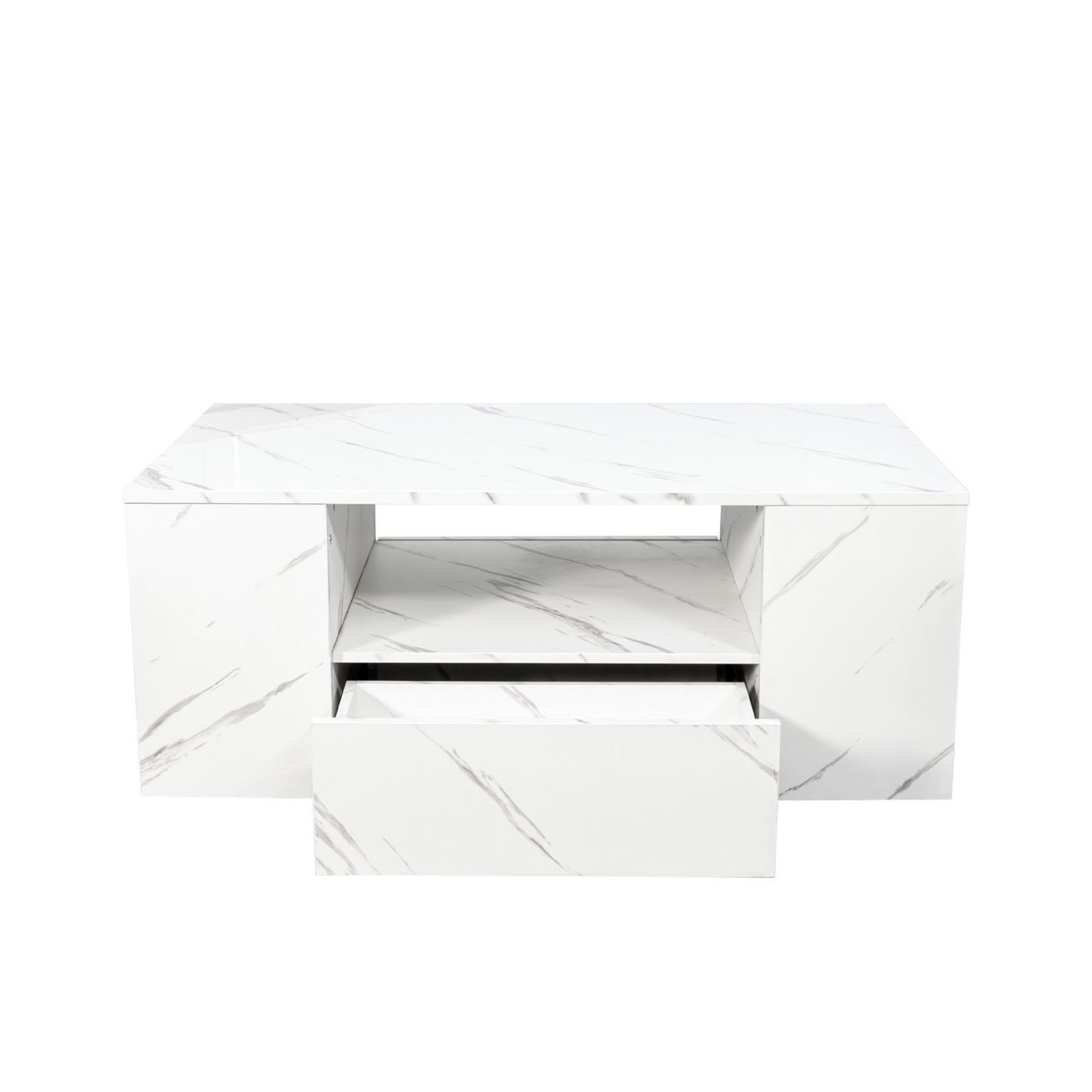 Modern LED Coffee Table w/ 2 Drawers & Open Side Shelves for Living Room