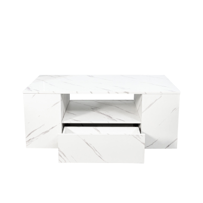 Modern LED Coffee Table w/ 2 Drawers & Open Side Shelves for Living Room