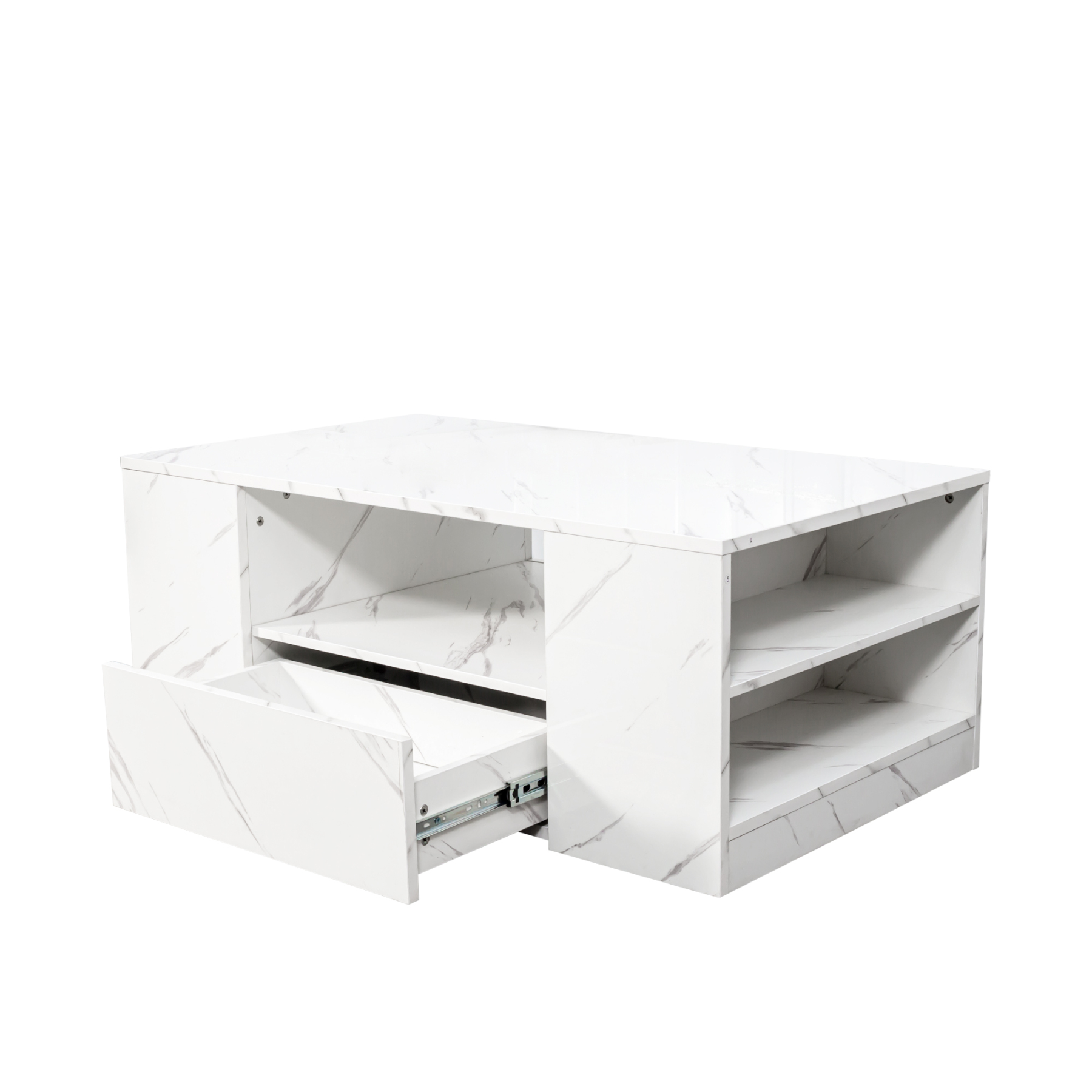 Modern LED Coffee Table w/ 2 Drawers & Open Side Shelves for Living Room