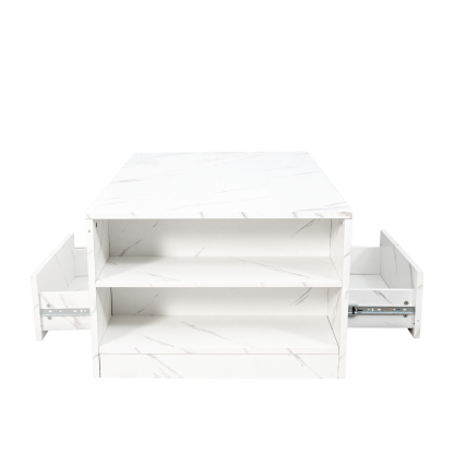 Modern LED Coffee Table w/ 2 Drawers & Open Side Shelves for Living Room