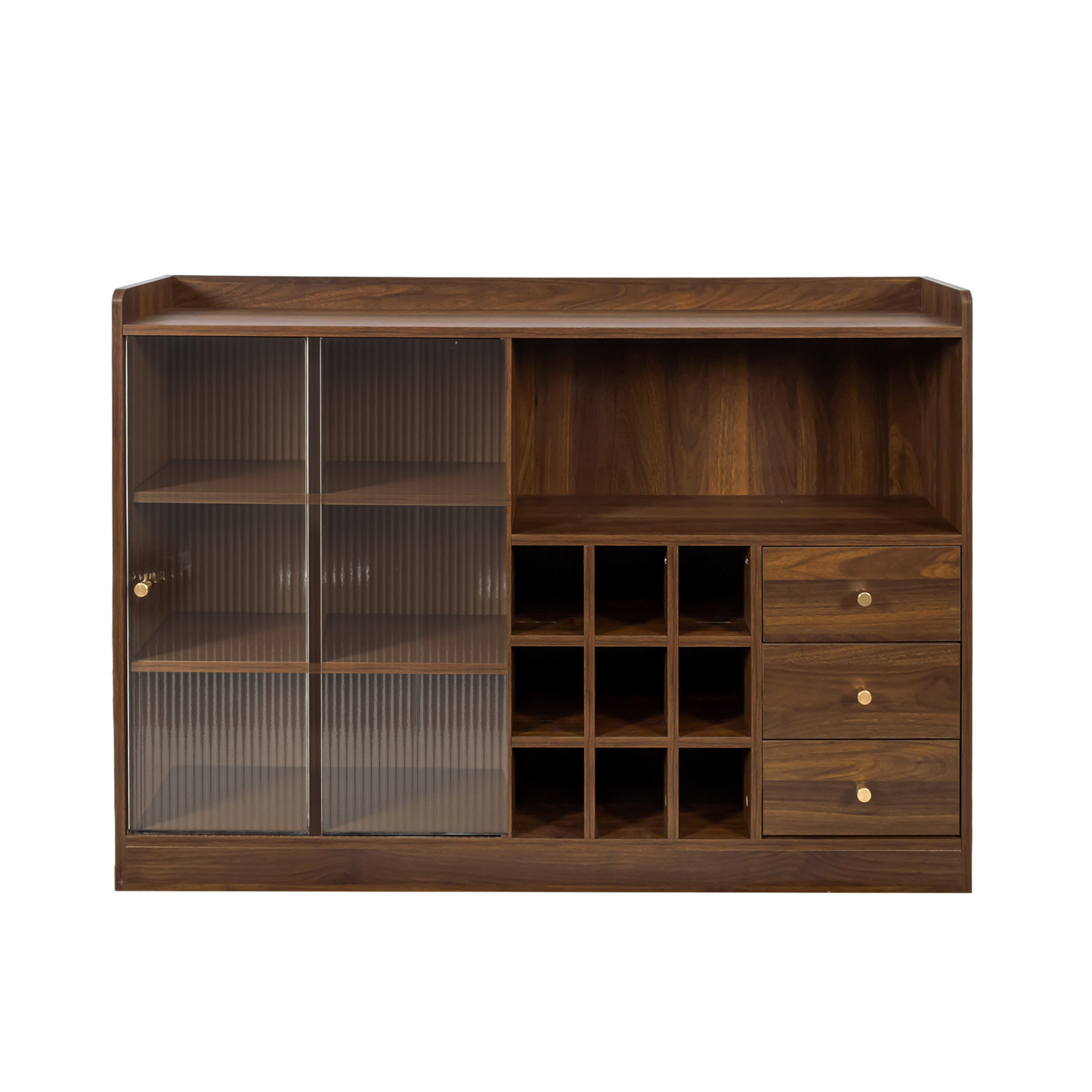 Modern Storage Cabinet w/ 2 Sliding Doors, Wine Rack & 3 Drawers
