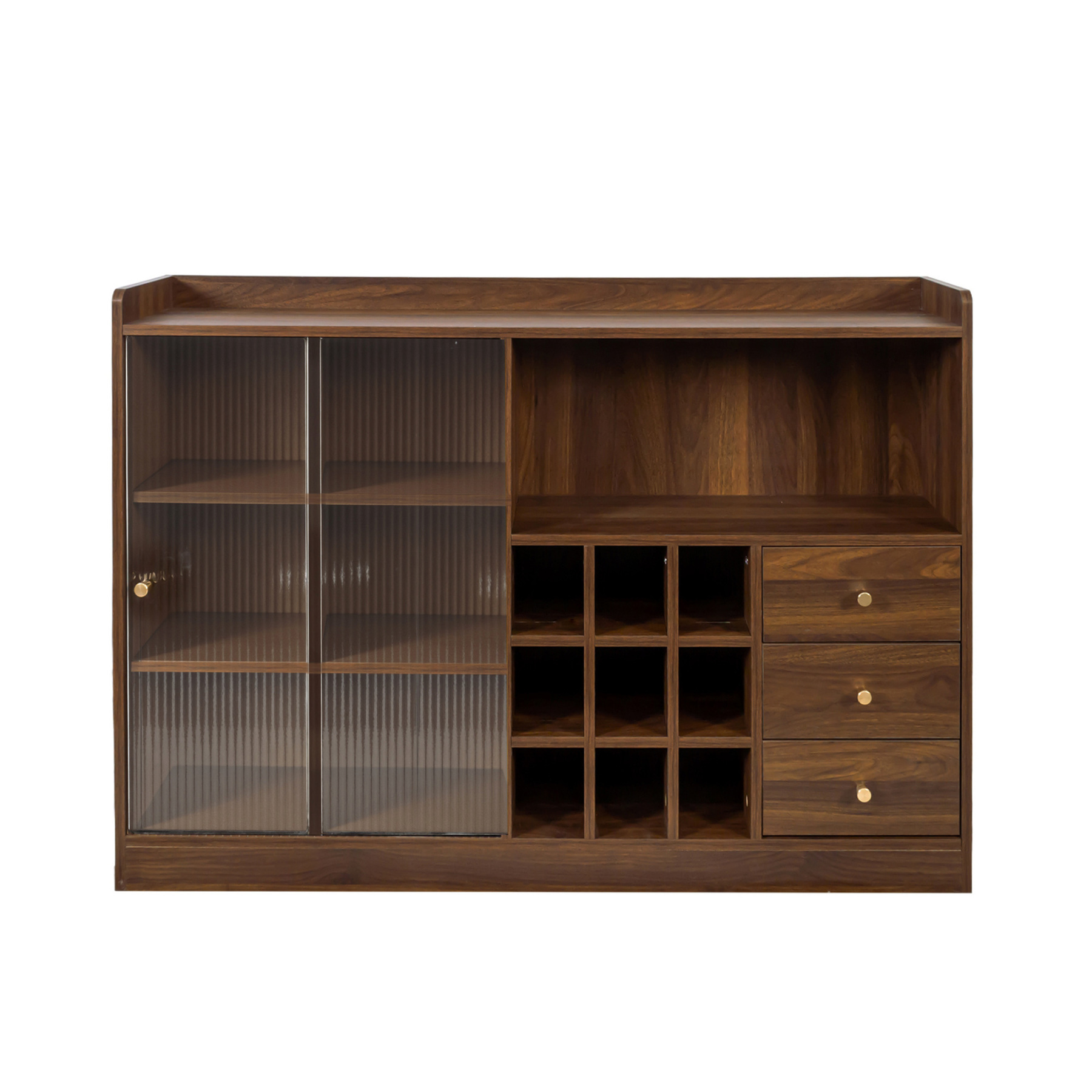 Modern Storage Cabinet w/ 2 Sliding Doors, Wine Rack & 3 Drawers