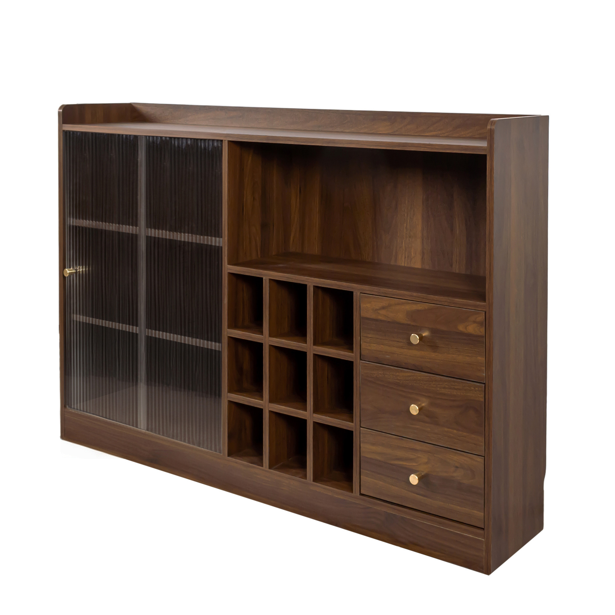 Modern Storage Cabinet w/ 2 Sliding Doors, Wine Rack & 3 Drawers