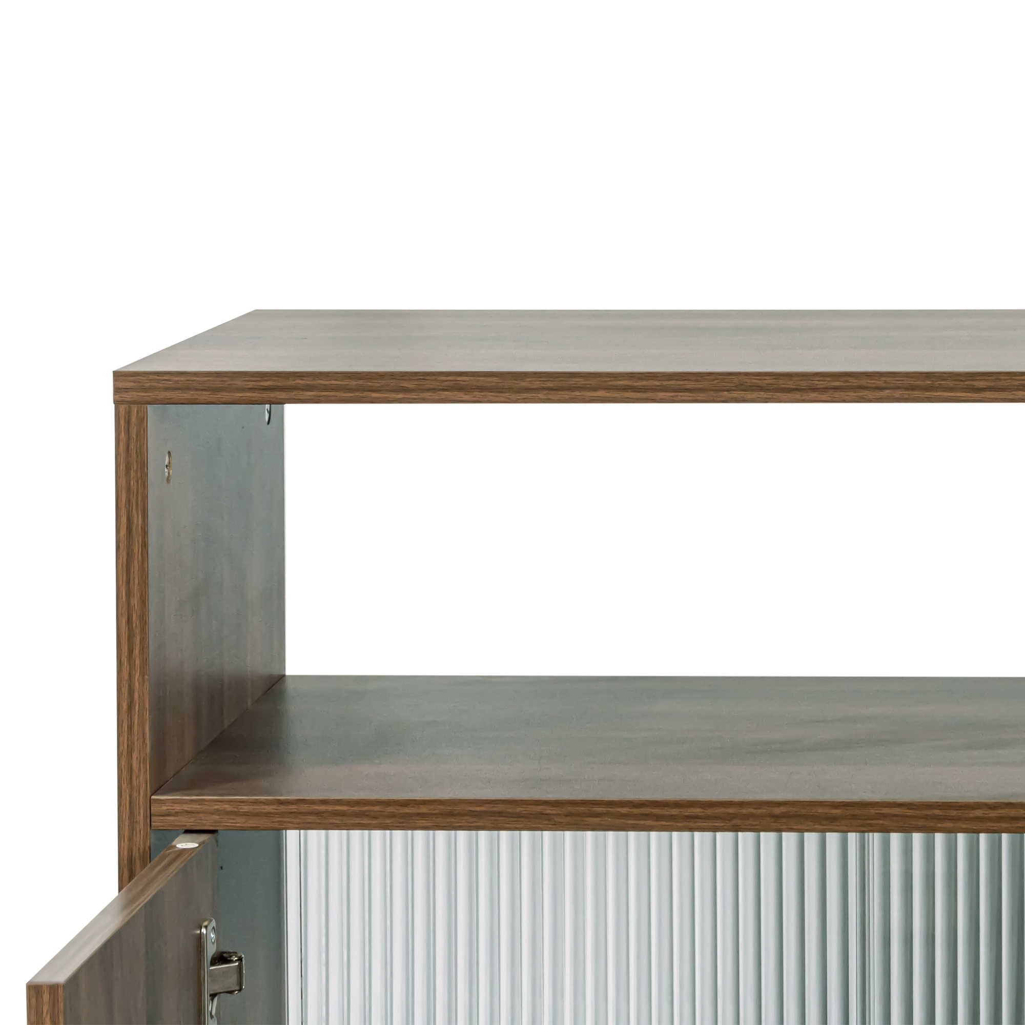 Modern Storage Cabinet w/ Sliding Glass Doors, Drawers & Display Shelf, Walnut