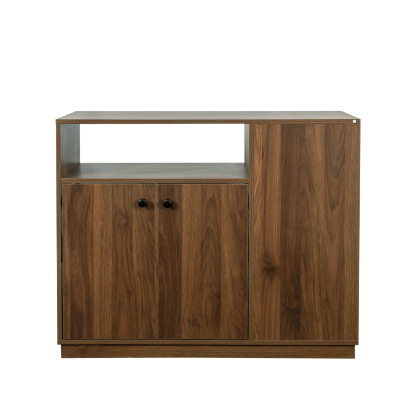 Modern Storage Cabinet w/ Sliding Glass Doors, Drawers & Display Shelf, Walnut