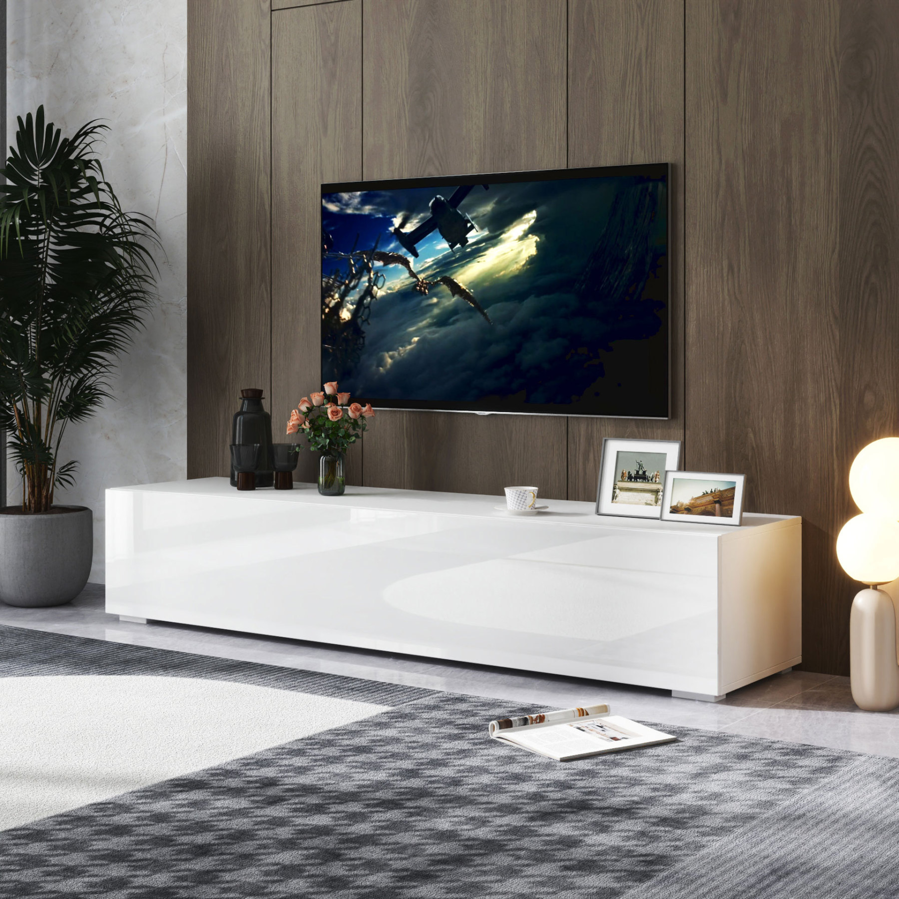 Modern TV Stand for TVs up to 59" with Hidden Storage | White Media Console