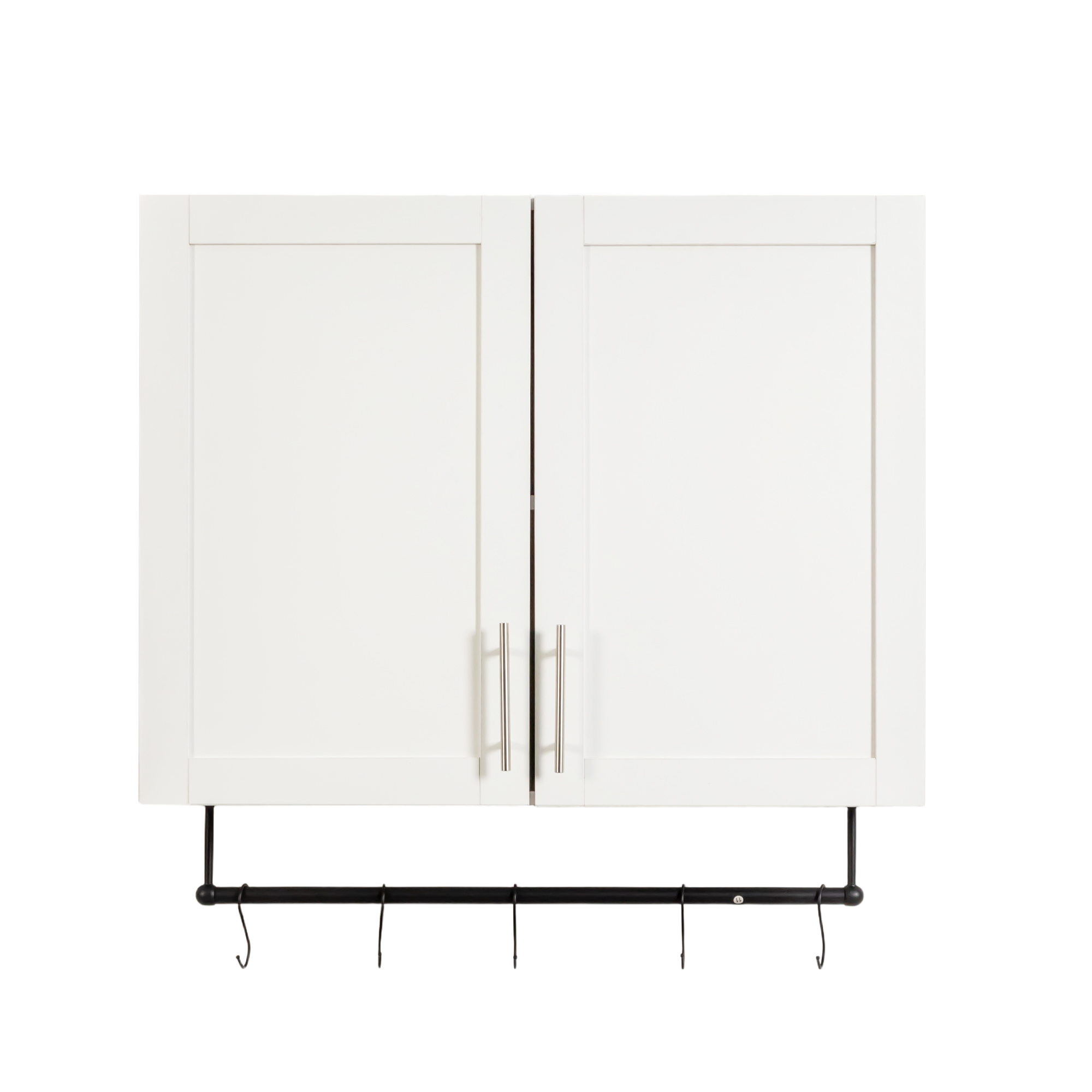 Modern Wall-Mounted Bathroom Cabinet with Hanging Rod, Hooks & Tissue Slot 