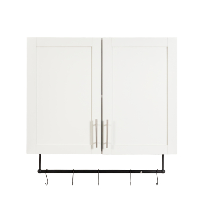 Modern Wall-Mounted Bathroom Cabinet with Hanging Rod, Hooks & Tissue Slot 