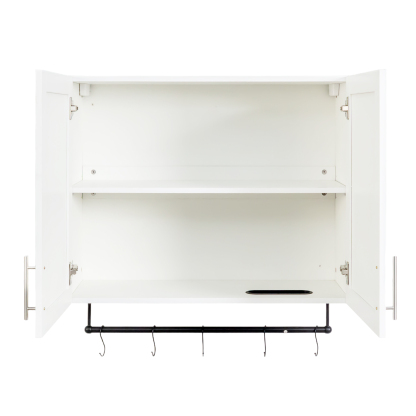 Modern Wall-Mounted Bathroom Cabinet with Hanging Rod, Hooks & Tissue Slot 
