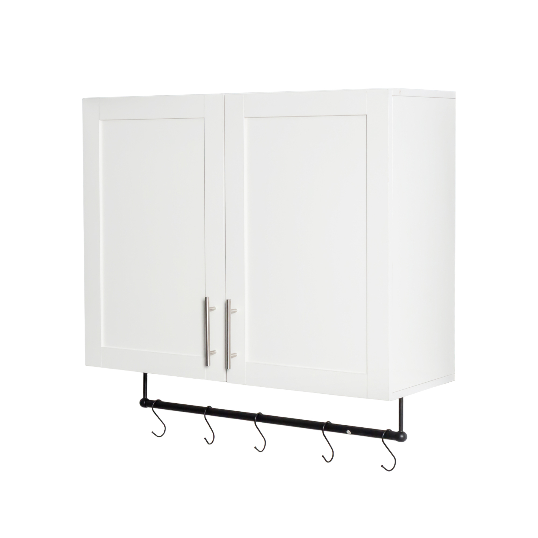 Modern Wall-Mounted Bathroom Cabinet with Hanging Rod, Hooks & Tissue Slot 