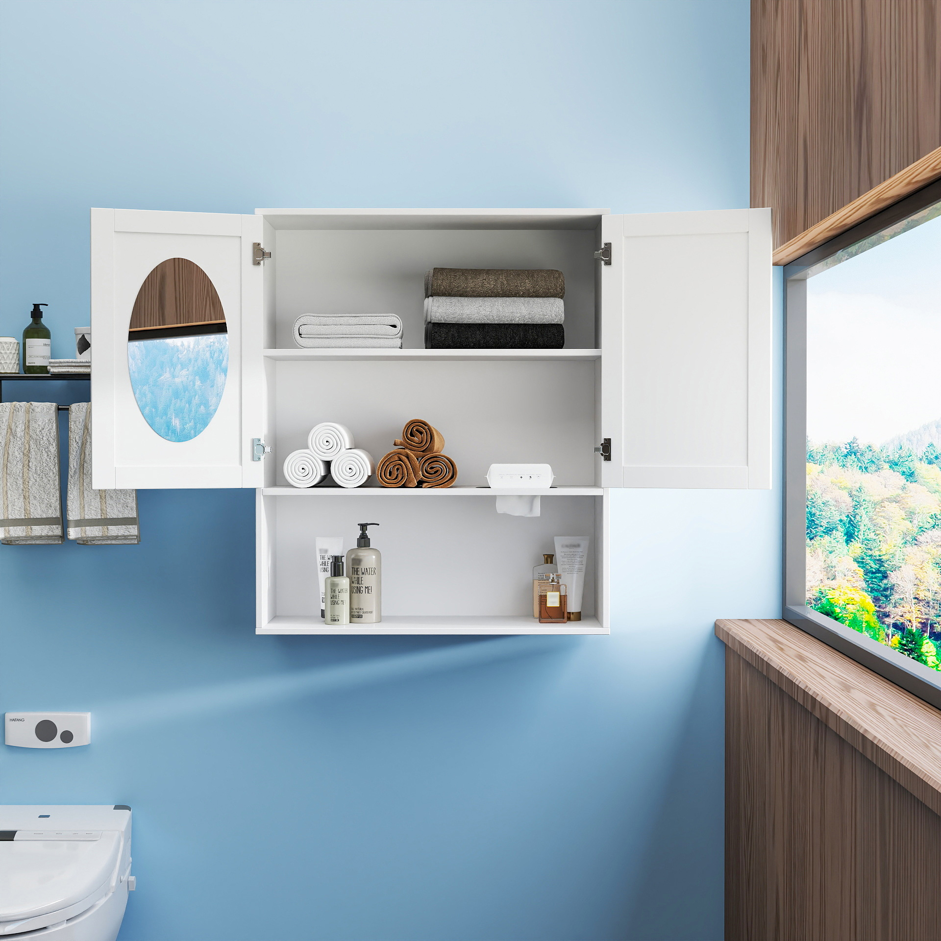 Modern Wall-Mounted Bathroom Cabinet with Mirror, Storage & Tissue Slot 