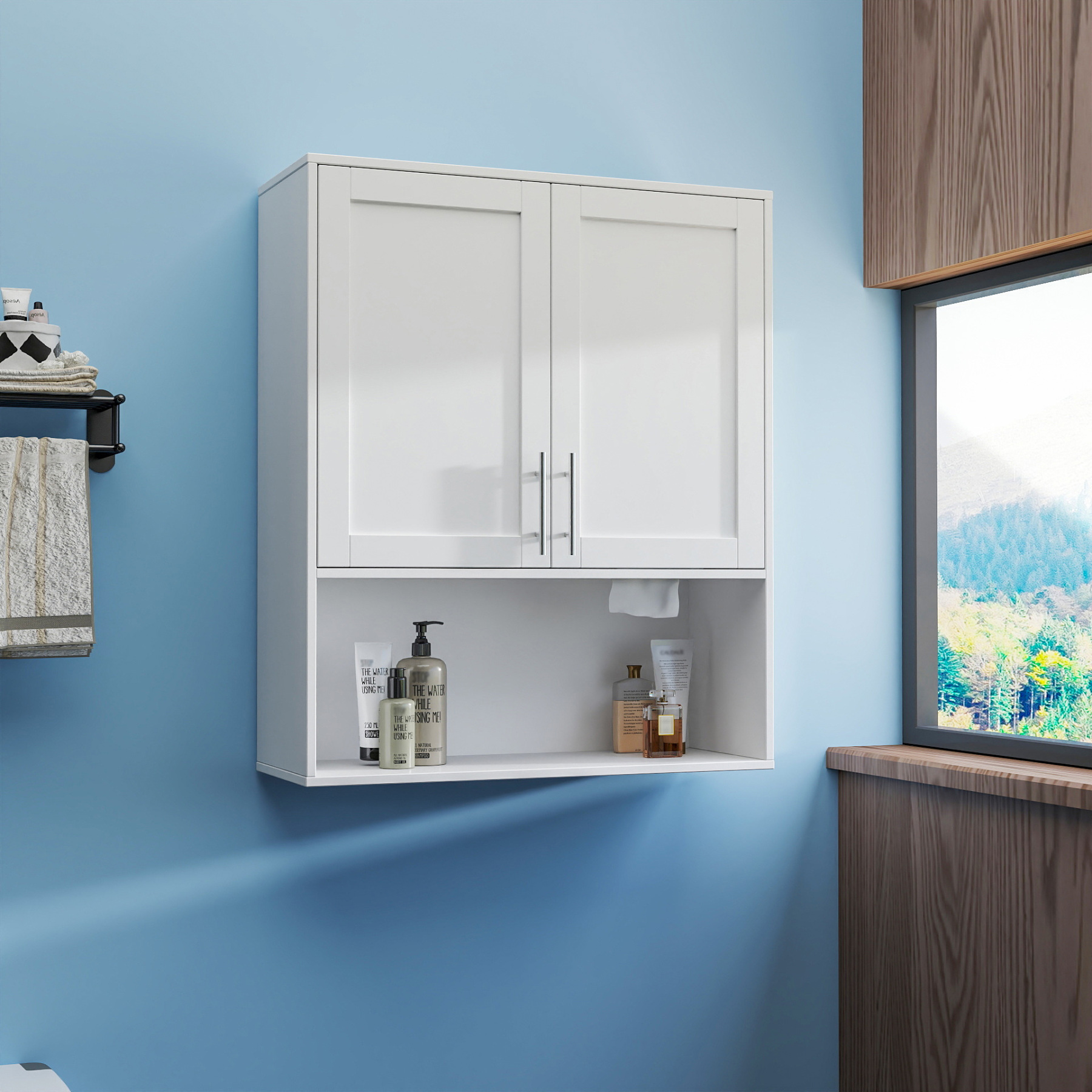 Modern Wall-Mounted Bathroom Cabinet with Mirror, Storage & Tissue Slot 