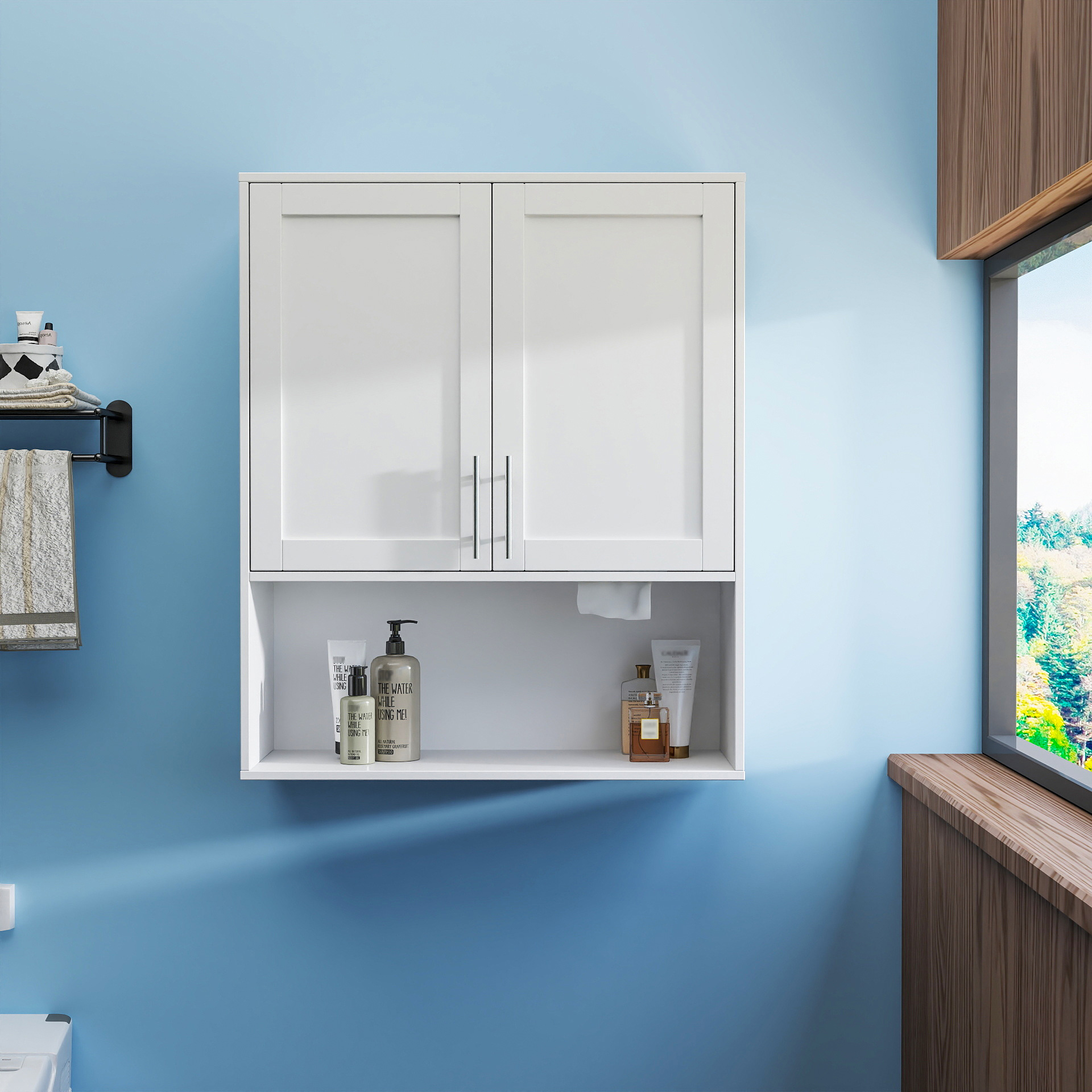 Modern Wall-Mounted Bathroom Cabinet with Mirror, Storage & Tissue Slot 