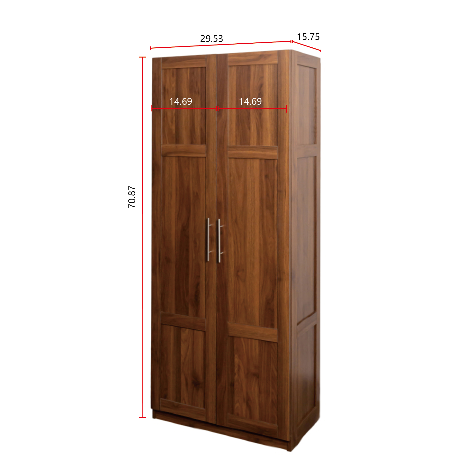 Modern Wardrobe Armoire with 2 Doors & 3 Adjustable Shelves, 71"H x 30" W