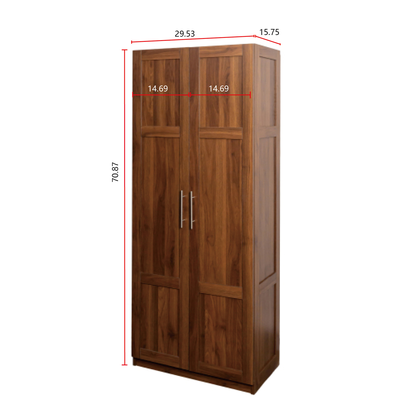 Modern Wardrobe Armoire with 2 Doors & 3 Adjustable Shelves, 71"H x 30" W