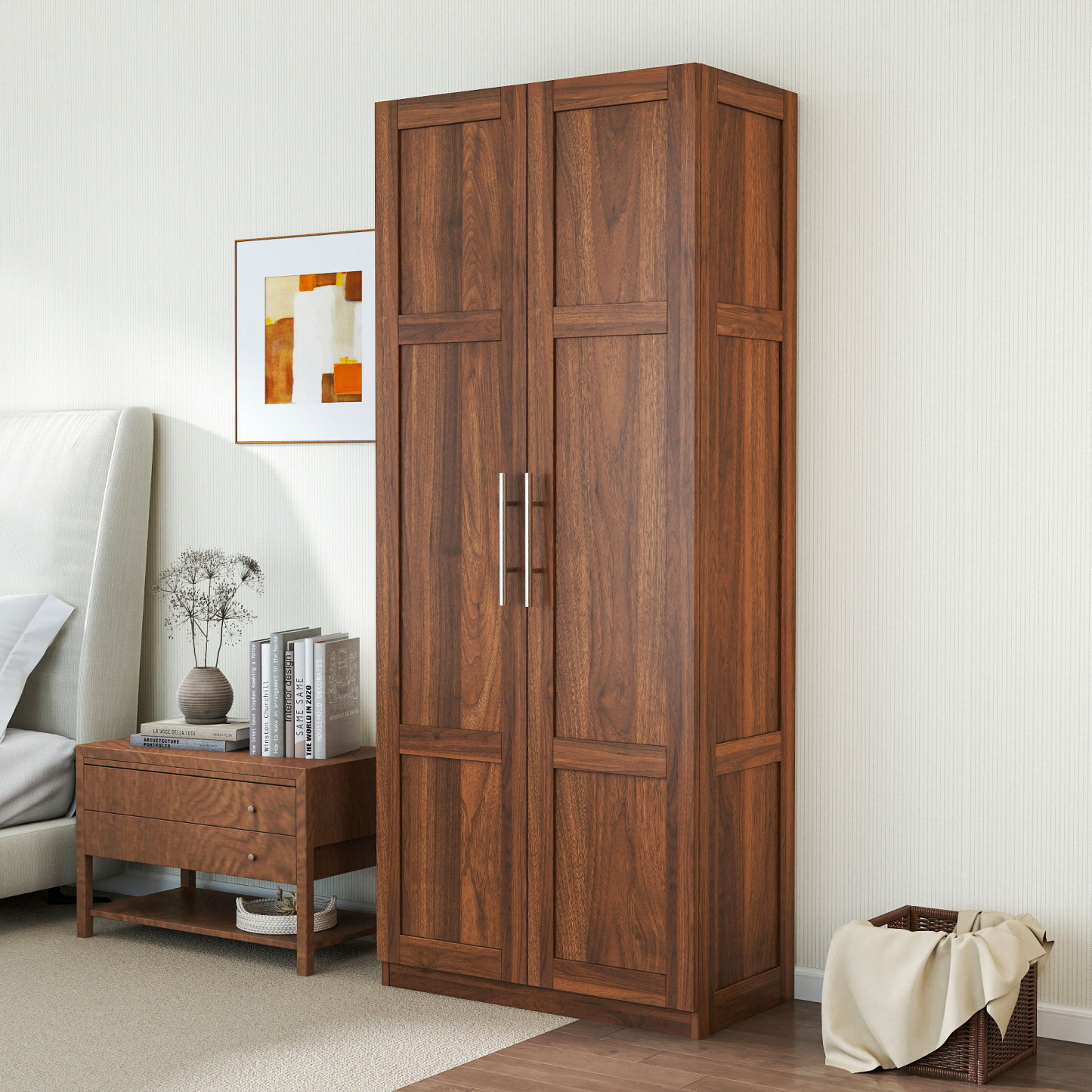 Modern Wardrobe Armoire with 2 Doors & 3 Adjustable Shelves, 71"H x 30" W