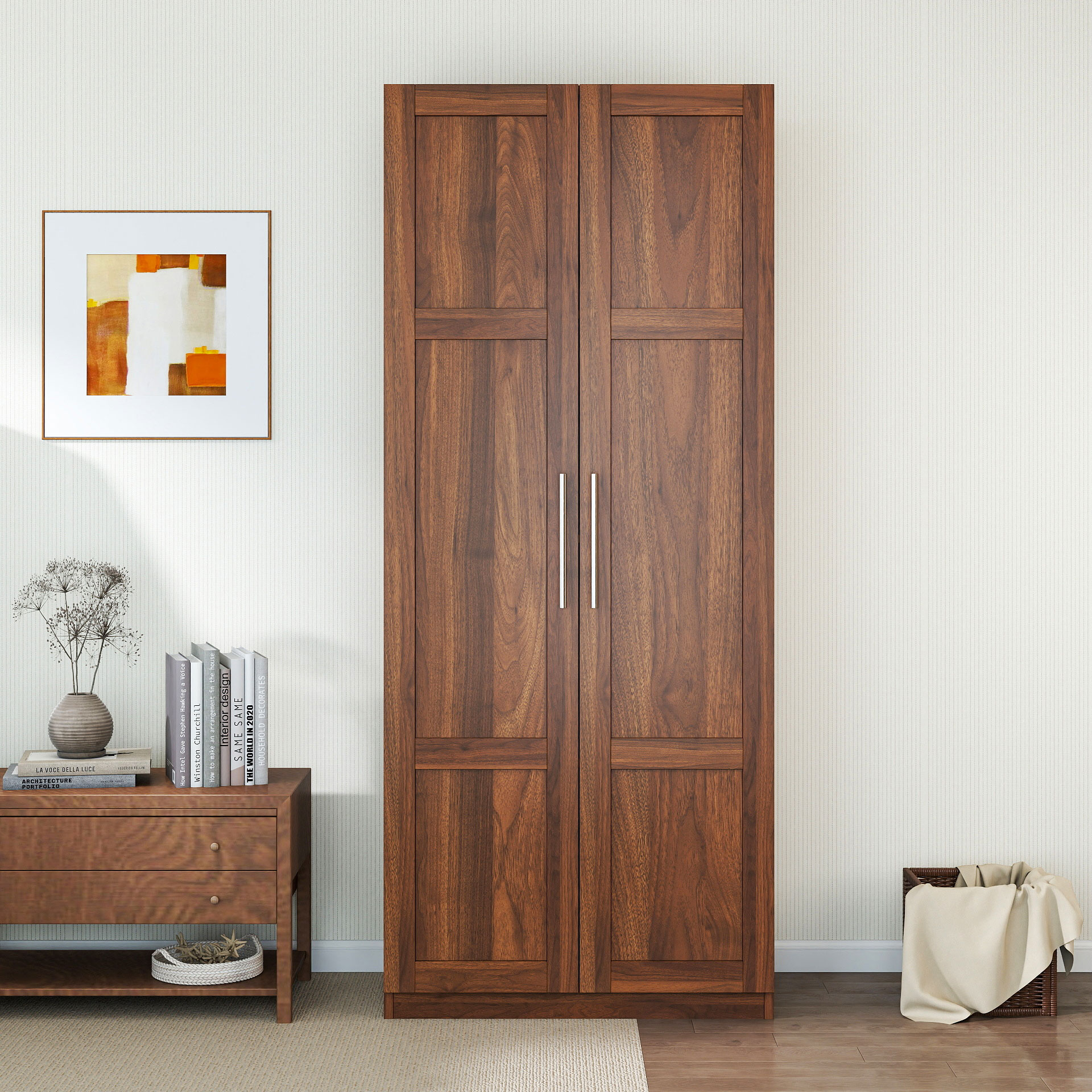 Modern Wardrobe Armoire with 2 Doors & 3 Adjustable Shelves, 71"H x 30" W