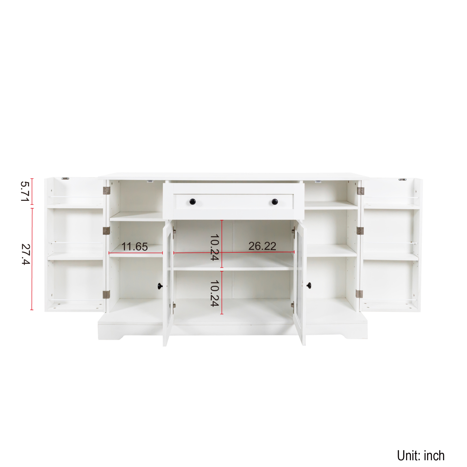 White Buffet Sideboard w/ Glass Doors & Adjustable Shelves for Kitchen, Dining Room, Living Room