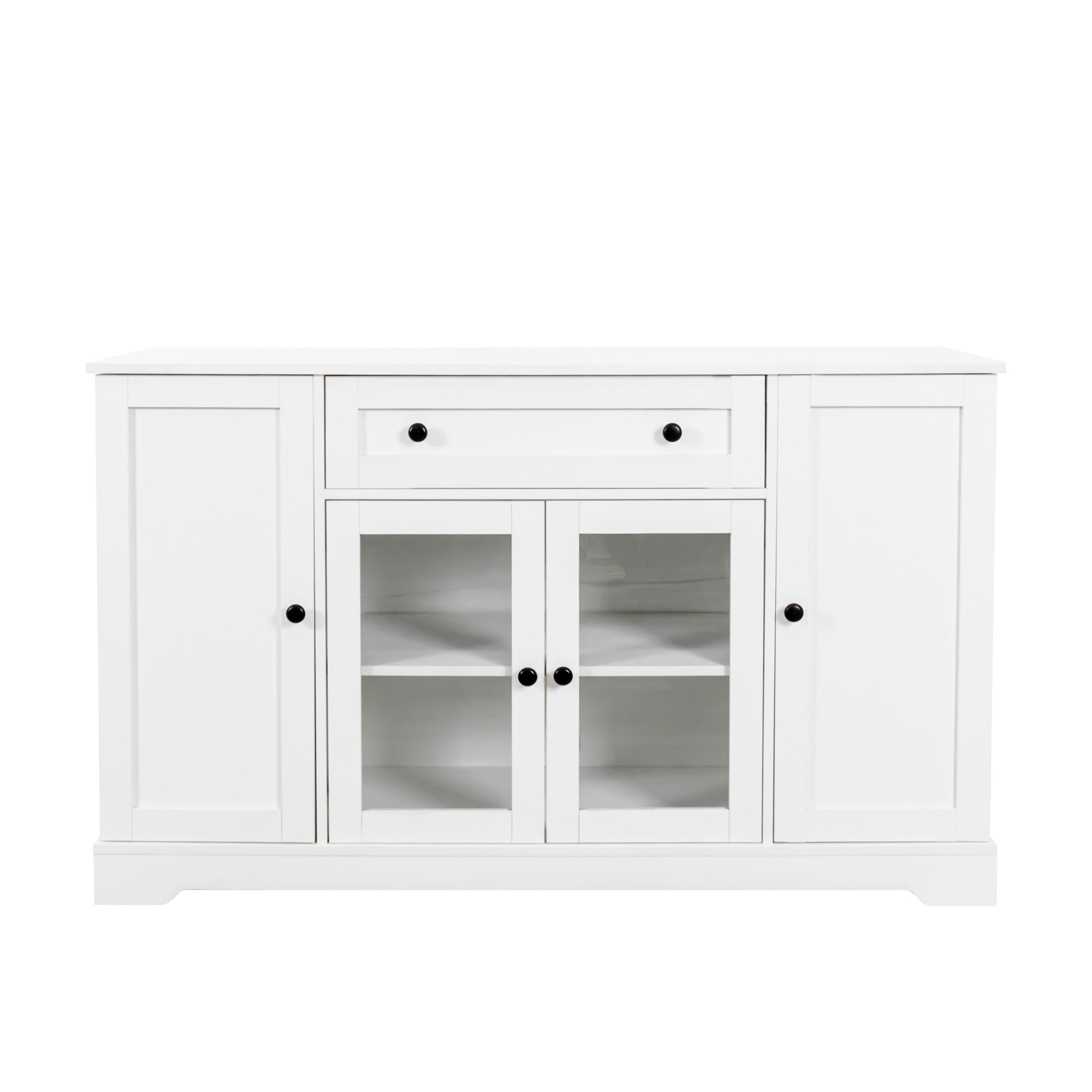 White Buffet Sideboard w/ Glass Doors & Adjustable Shelves for Kitchen, Dining Room, Living Room