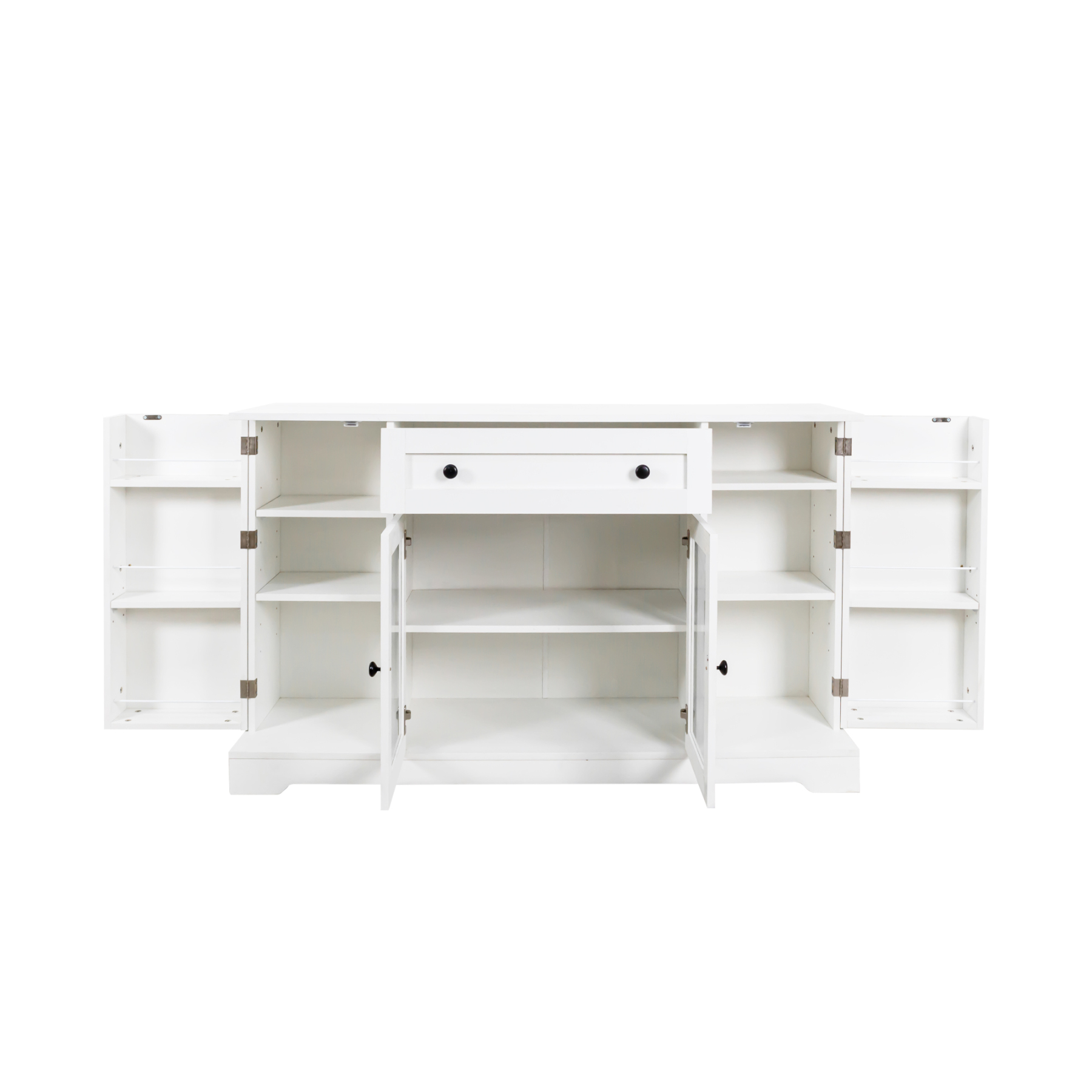 White Buffet Sideboard w/ Glass Doors & Adjustable Shelves for Kitchen, Dining Room, Living Room