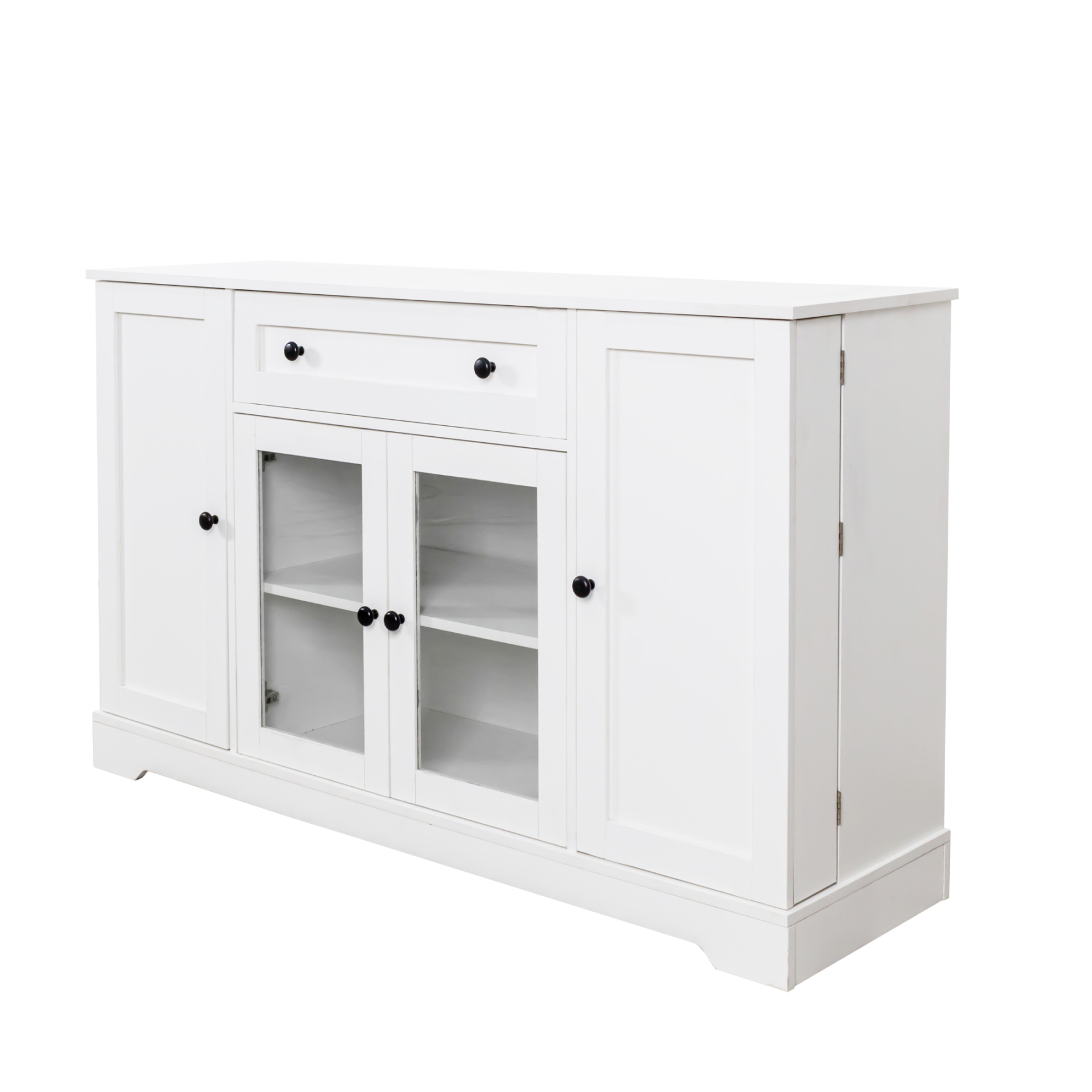 White Buffet Sideboard w/ Glass Doors & Adjustable Shelves for Kitchen, Dining Room, Living Room
