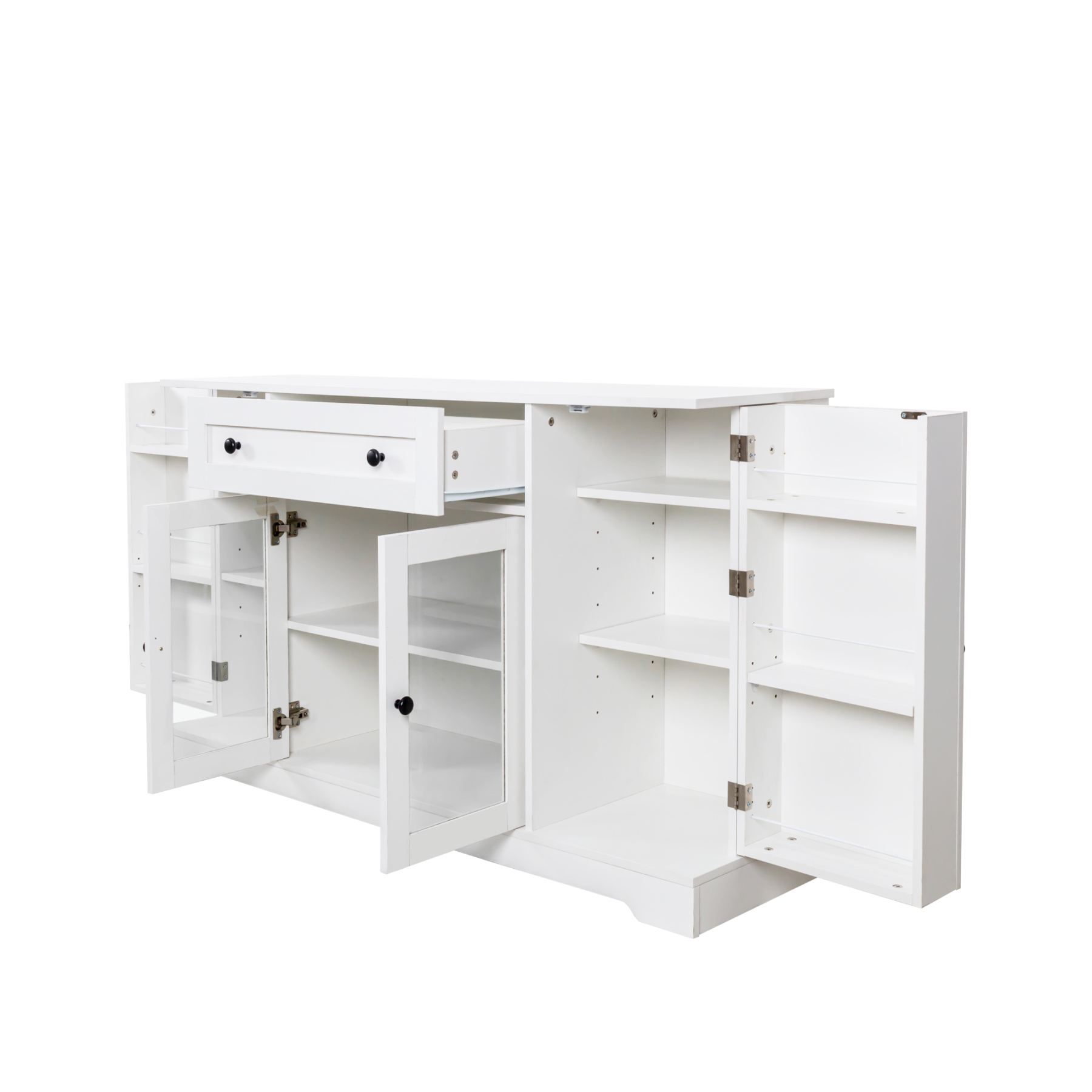 White Buffet Sideboard w/ Glass Doors & Adjustable Shelves for Kitchen, Dining Room, Living Room