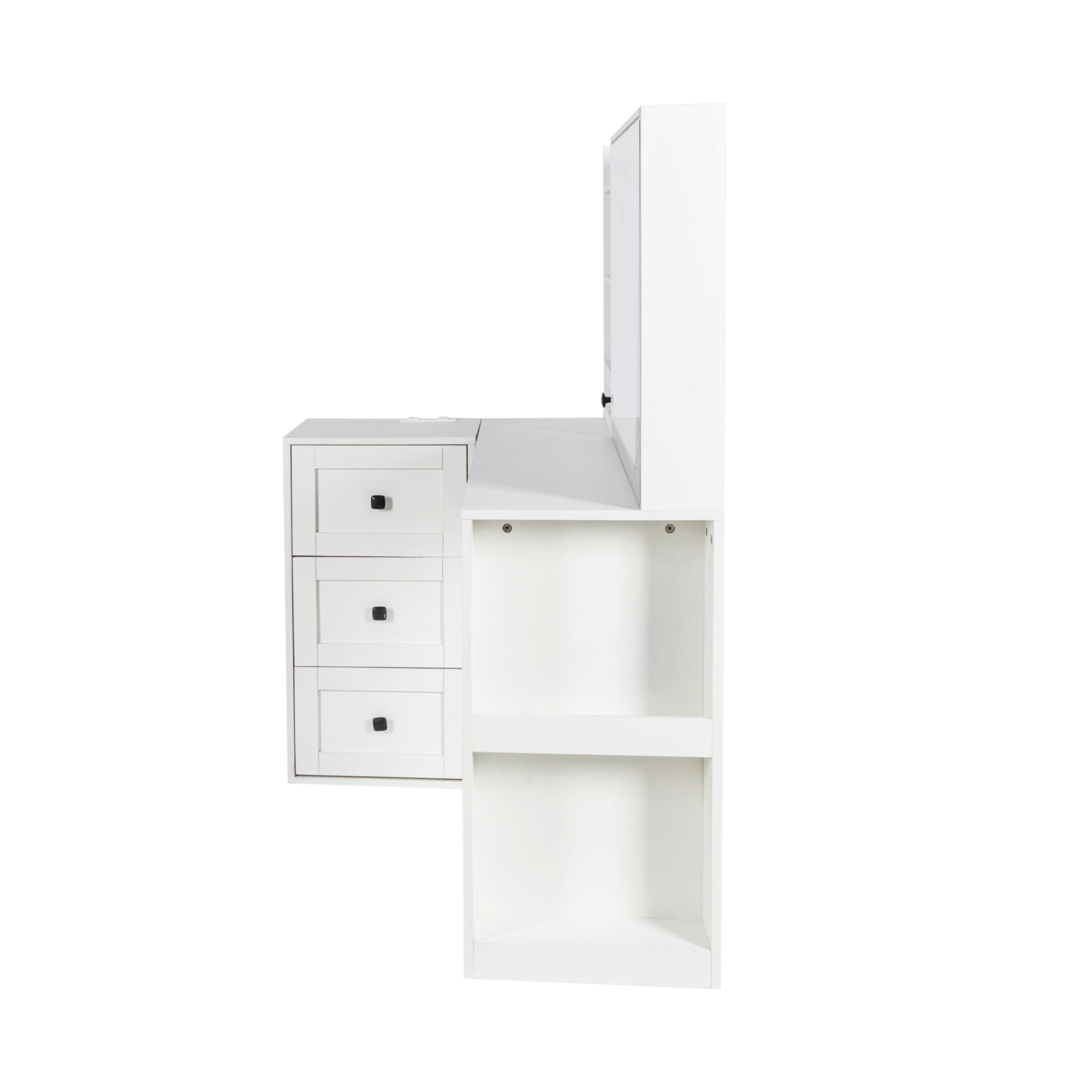 Modern White Vanity Desk with Adjustable LED Lighted Mirror, Drawers and Shelves 