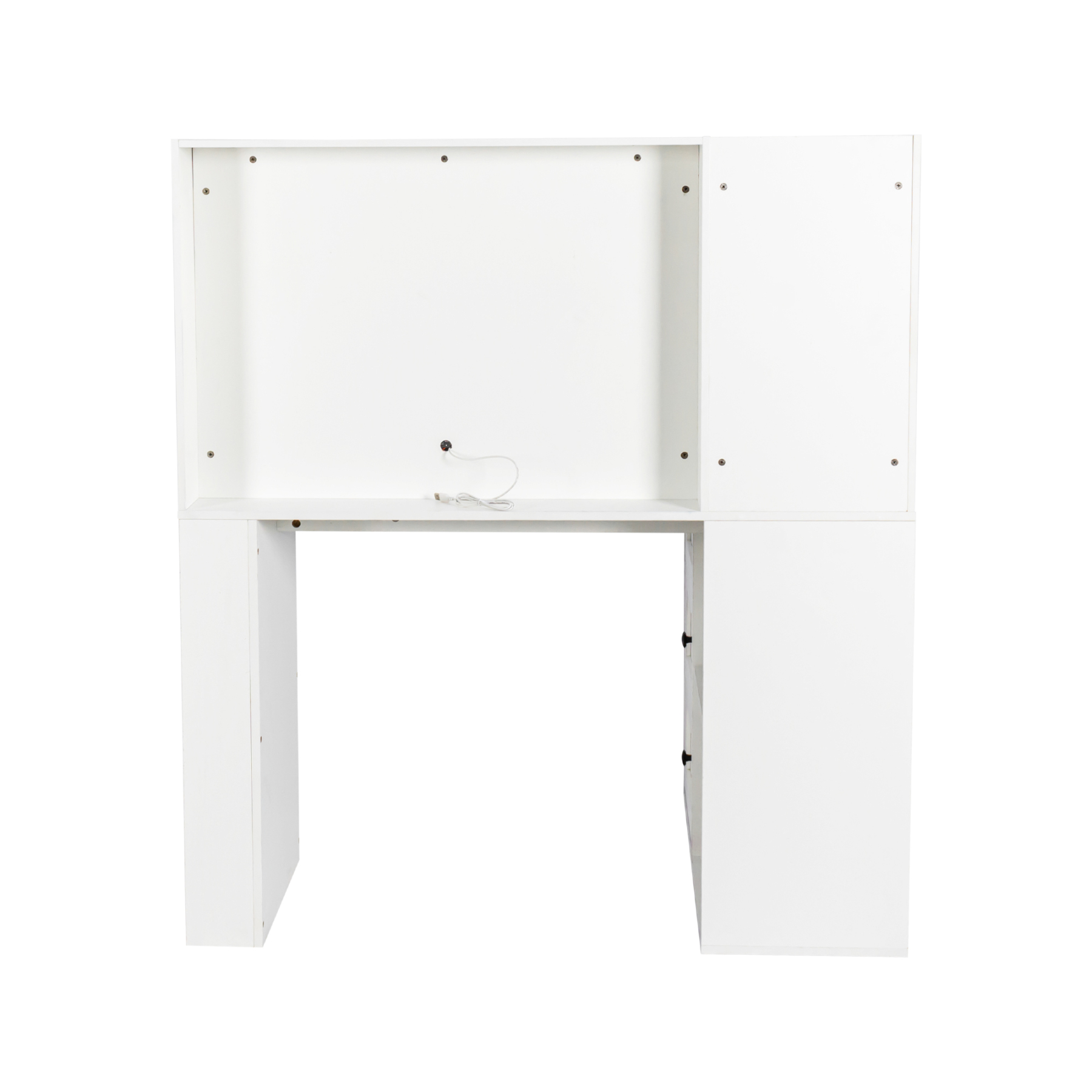 Modern White Vanity Desk with Adjustable LED Lighted Mirror, Drawers and Shelves 