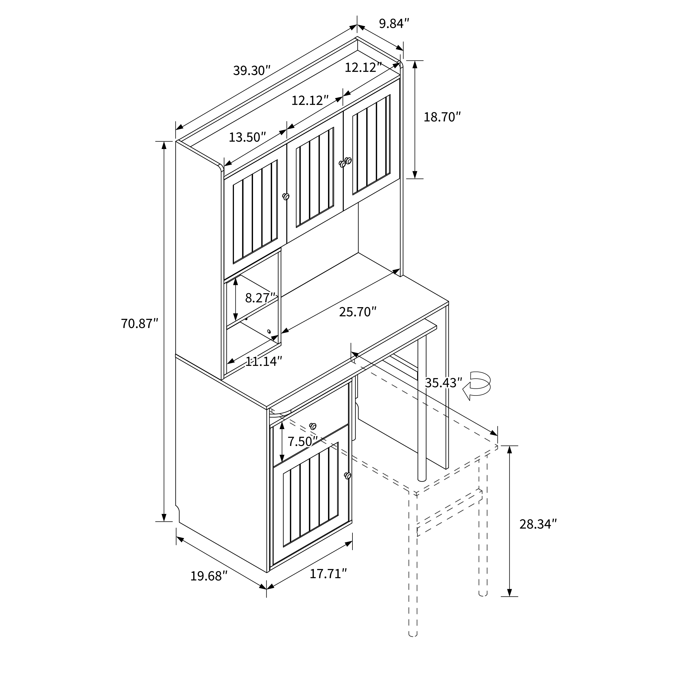 Multifunctional Computer Desk w/ Glass Door Cabinets, Shelves & Drawer