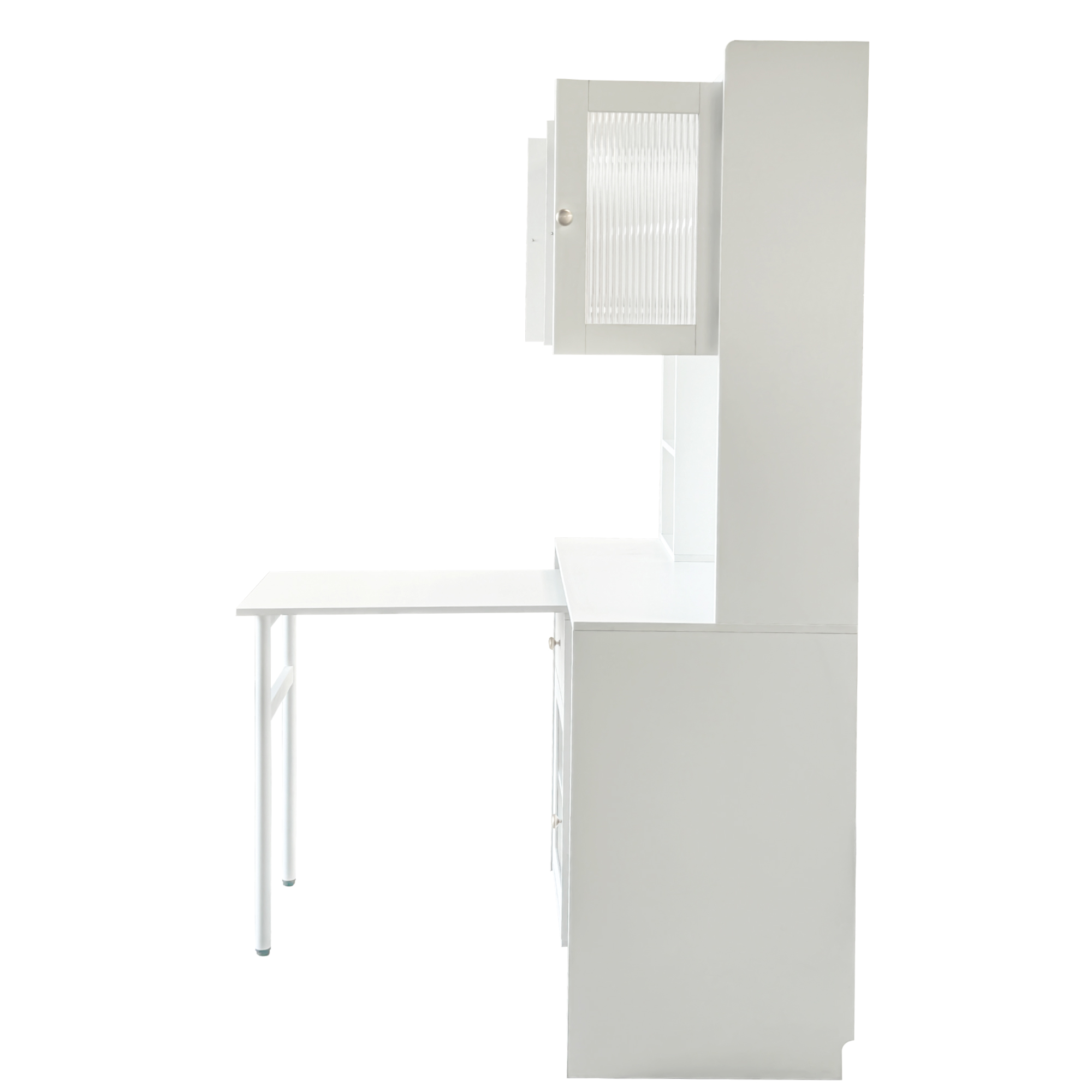 Multifunctional Rotating Computer Desk w/ Glass Door Cabinets, Shelves & Drawer