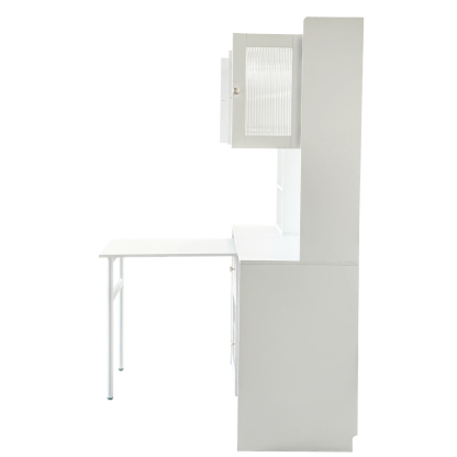 Multifunctional Rotating Computer Desk w/ Glass Door Cabinets, Shelves & Drawer