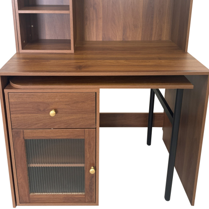 Multifunctional Rotating Computer Desk w/ Glass Door Cabinets, Shelves & Drawer