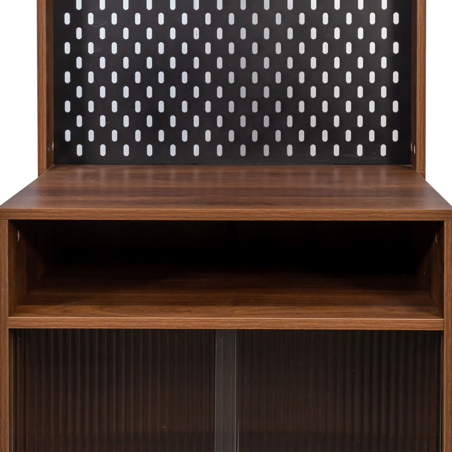 Narrow Kitchen Pantry Cabinet with Sliding Glass Doors, Pegboard & Shelves