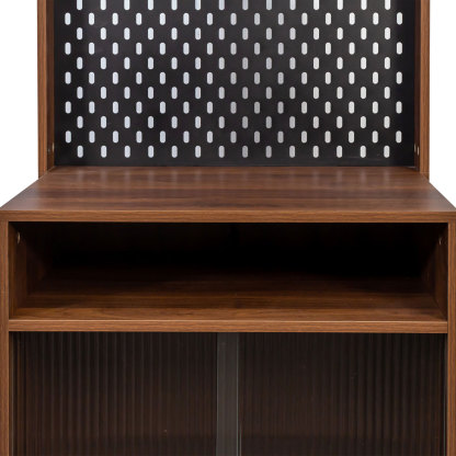 Narrow Kitchen Pantry Cabinet with Sliding Glass Doors, Pegboard & Shelves