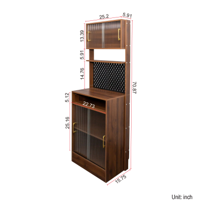 Narrow Kitchen Pantry Cabinet with Sliding Glass Doors, Pegboard & Shelves
