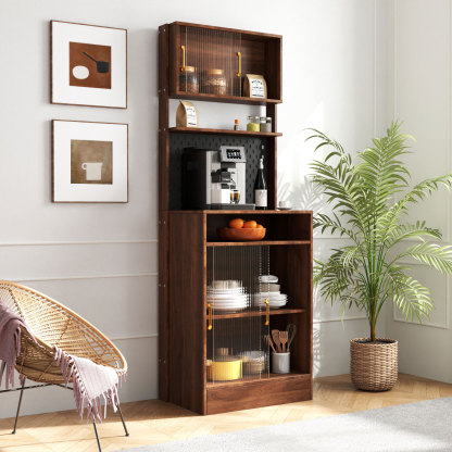 Narrow Kitchen Pantry Cabinet with Sliding Glass Doors, Pegboard & Shelves