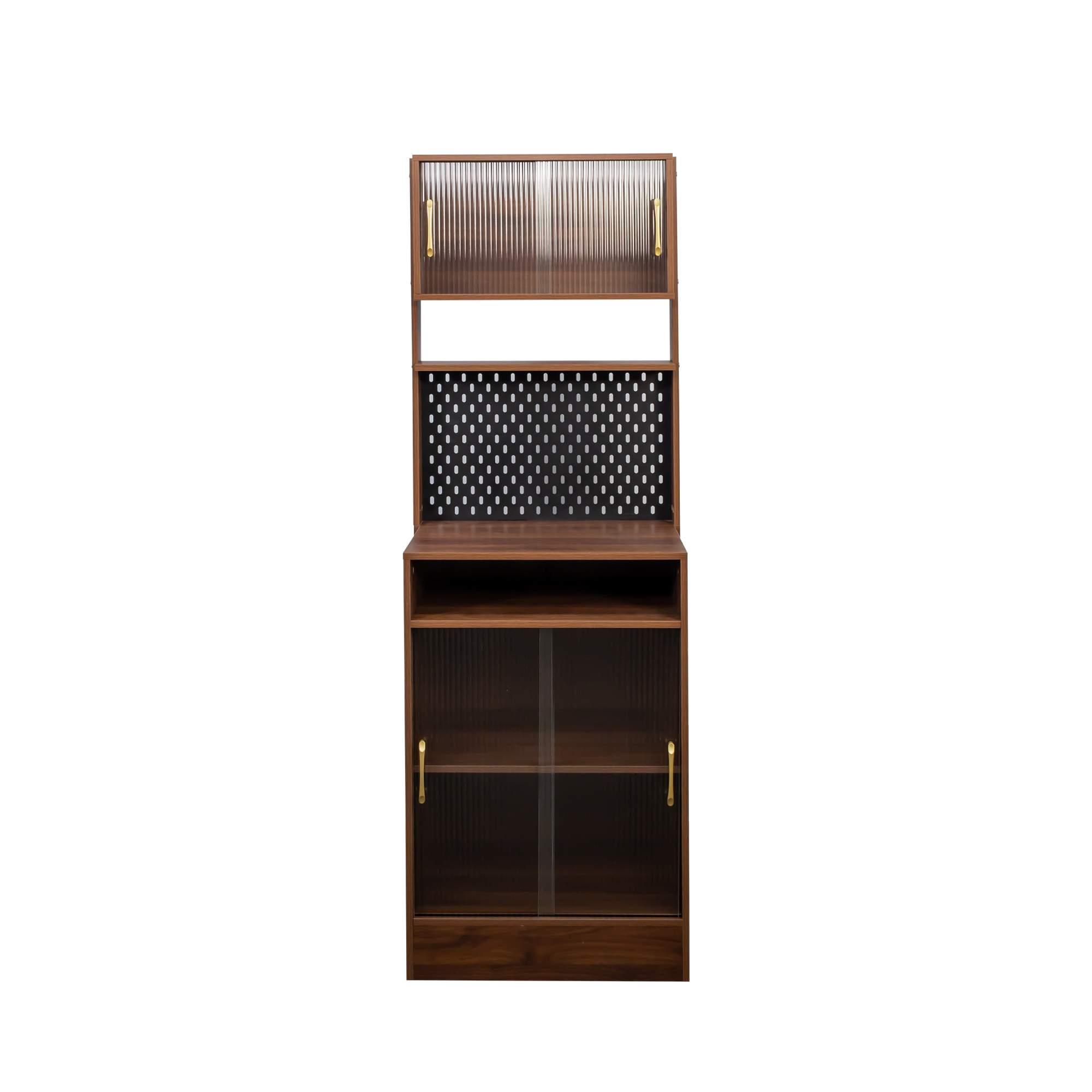 Narrow Kitchen Pantry Cabinet with Sliding Glass Doors, Pegboard & Shelves