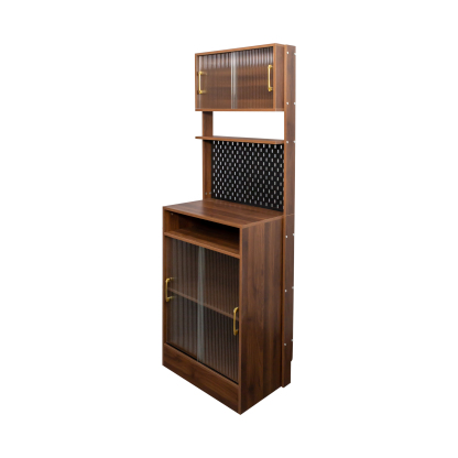 Narrow Kitchen Pantry Cabinet with Sliding Glass Doors, Pegboard & Shelves