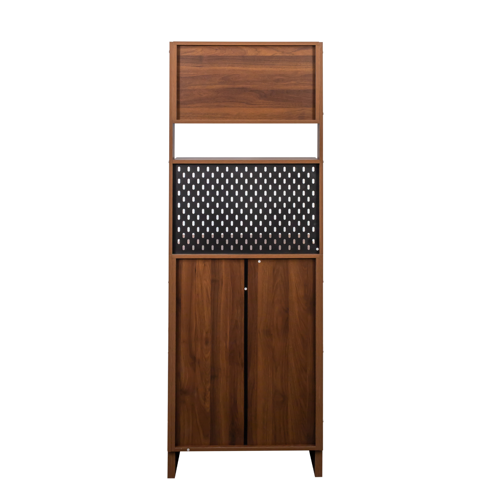 Narrow Kitchen Pantry Cabinet with Sliding Glass Doors, Pegboard & Shelves