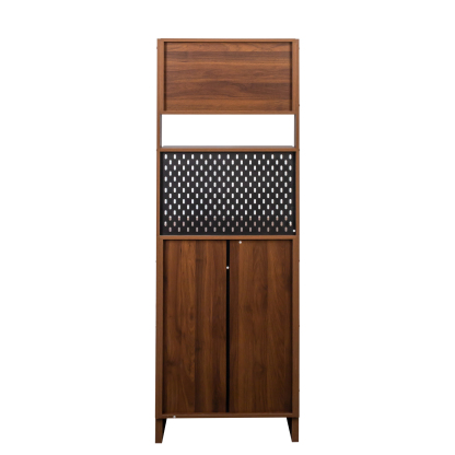 Narrow Kitchen Pantry Cabinet with Sliding Glass Doors, Pegboard & Shelves