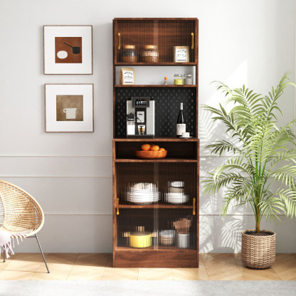 Narrow Kitchen Pantry Cabinet with Sliding Glass Doors, Pegboard & Shelves