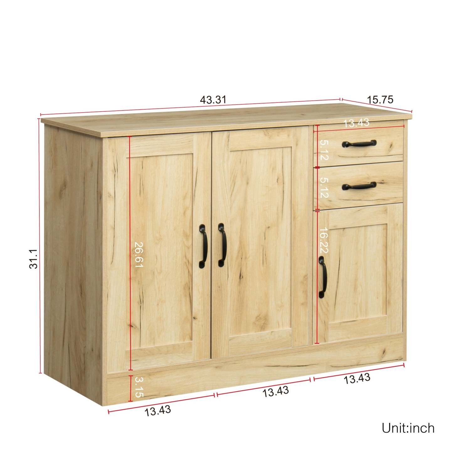 43" Wood Buffet Sideboard w/ 2 Doors, 1 Storage, and 2 Drawers